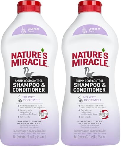 Nature's Miracle Skunk Odor Control Shampoo & Conditioner Lavender Scent 32 Ounces, Odor Control Formula (Pack of 2)