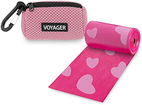 Best Pet Supplies Dog Poop Bag Holder Leash Attachment with Reusable Dispenser for Travel, Walking, Park, and Outdoor Use, Durable with Clip-On - Pink, Mesh Dispenser w/15 Bags