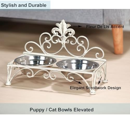 Antique Iron Dog Cat Bowls Elevated, Raised Small Food & Water Dish Bowl