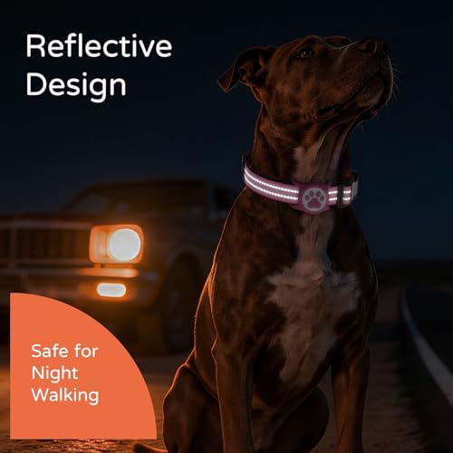 Waterproof AirTag Dog Collar with QR Code Dog Tag, Rose Red02 M