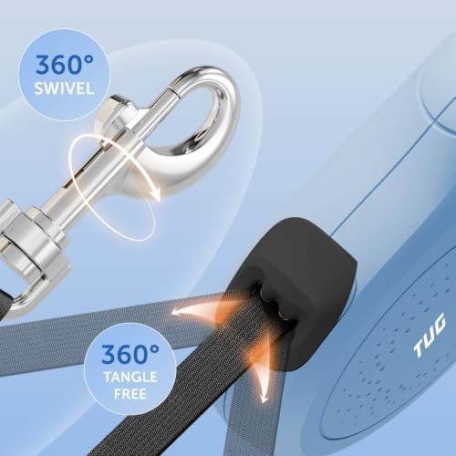TUG Quest Retractable Dog Leash | 360° Tangle-Free | 16 ft Tape (S, Blue)