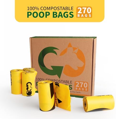 Certified Home Compostable Dog Poop Bags, 270 Extra Thick Bags (18 Rolls)