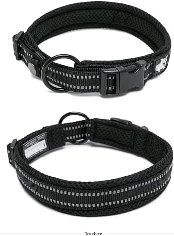 True Love Padded Reflective Breathable Nylon Dog Collar, Black, L