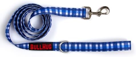BULLHUG 6 FT Bulldog Leash with Padded Handle. Perfect for Bulldogs, French Bulldogs, Pugs & All Breeds. Leashes for Walking, Training Lead for Bulldogs (Blue Plaid)