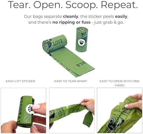 100% Certified Home Compostable Dog Poop Bags, Extra Thick, Plant-Based, Plastic-Free, Unscented, 240 Bags (16 Rolls), Leakproof & Easy Open
