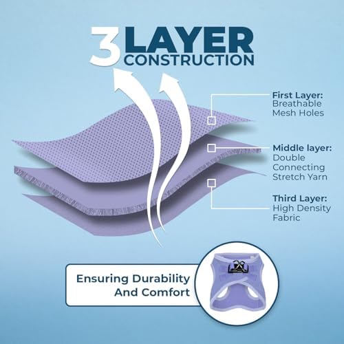 Best Pet Supplies - All Weather Mesh/Plush, Reflective, No Pull Harness for Small, Medium Dogs, Cats - Secure with Hook & Loop Fastener, Buckle, Double D-Rings - Lavender, S