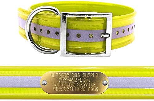 Reflective Heavy Duty D-Ring 1.5" Dog Collar w Custom Nametag, Yellow