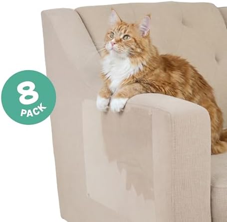 Kitty City Cat Furniture Protector – Heavy-Duty Scratch Guard for Sofas & Chairs – Multi-Pack Peel-and-Stick Cat Claw Protector, Transparent, Flexible, Pet-Friendly, Residue-Free (8 Pieces)