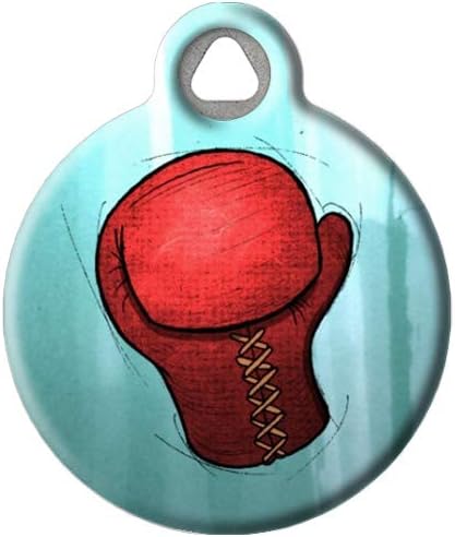 Boxing Glove Personalized Pet ID Tag for Dogs and Cats, Silent Polymer Coated Stainless Steel Nametag with Customized Identification Information - Large 1.25" Diameter