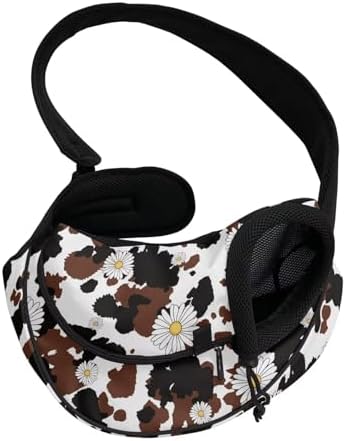 Cow Pattern Dog Carriers for Small Dogs Backpack Pet Sling Carrier Breathable Mesh Travel Pet Handbag Safe Sling Bag Carrier for Dogs Cats with Adjustable Shoulder Strap and Reinforced Buckle