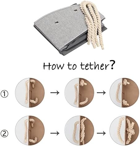 Geyecete Large Dog Toys Storage Bins-Foldable Fabric Trapezoid Organizer Boxes with Weave Rope Handle,Collapsible Basket for Shelves,Dog Apparel(Striped Gray-Dog)