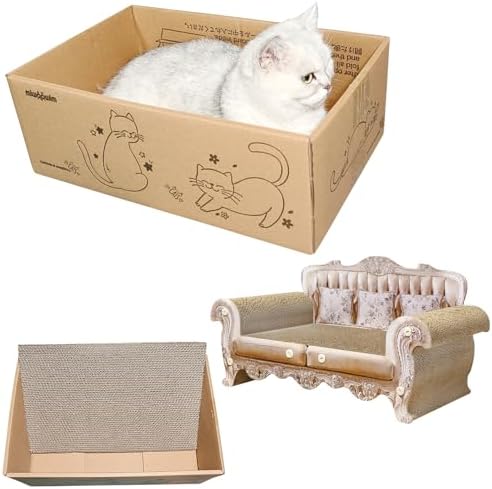 miwoowim Royal Cat Scratcher Sofa & Box, Durable Cardboard Furniture Guard