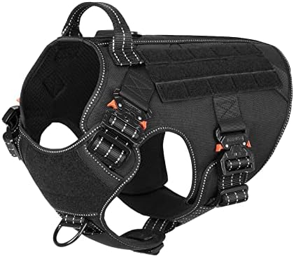 ICEFANG Tactical Dog Harness for Large Dogs,Full Metal Buckles Dog Vest