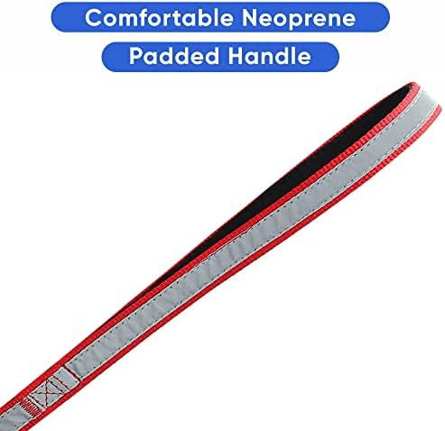 Pawtitas Personalized Red Dog Leash 6 ft Custom ID Lead for Dogs & Puppies Reflective Comfortable Padded Handle Embroidered Name & Phone Number