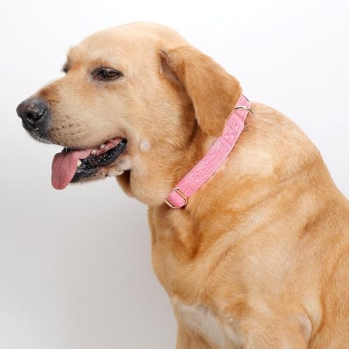 Glare Hot Pink Personalized Dog Collars Leather and Nylon Thicken Design