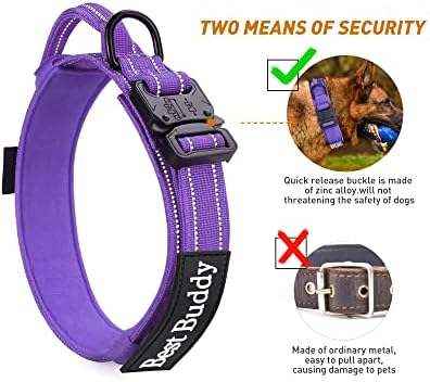 AUBELL Reflective Tactical Heavy Duty Dog Collar with Handle,Purple L