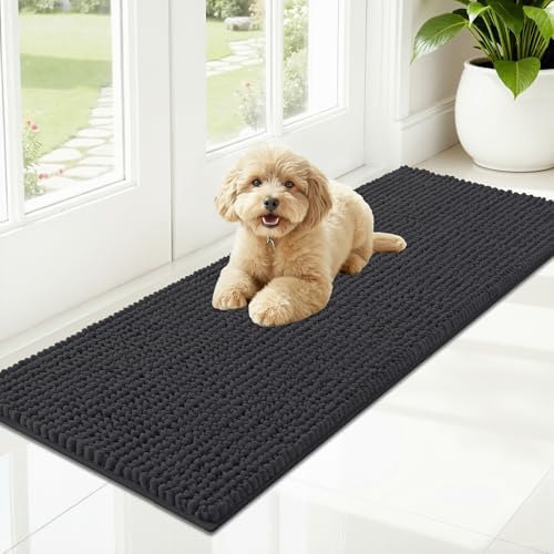 OLANLY Dog Door Mat for Muddy Paws 47x17, Extra Absorbent Chenille Mud Mat