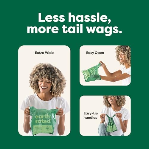 Earth Rated Dog Poop Bags with Handles, Extra Wide, Easy Tie and Guaranteed Leakproof, Lavender Scented, 120 Handle Bags (Pack of 3)
