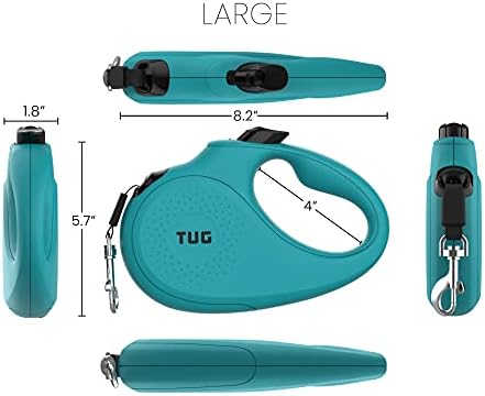 TUG Monochrome 360° Tangle-Free Retractable Dog Leash | 16 ft Strong Nylon Tape (Large, Aqua)