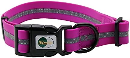 Nimble Reflective Waterproof Dog Collar Adjustable Odor Resistant Easy Clean Pet Collar for Small Medium Large Dogs Night Walking Outdoor Rainy Use (Large (15.35”-24.8”inches), Rose Purple)