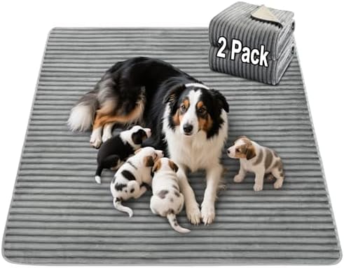 FunFurry Flannel Washable Pee Pad for Dogs - 2 Pack Reusable Dog Pee Pads Extra Large, Fast Absorb Pet Playpen Mat with Non-Slip Back, Waterproof Puppy Training Pad. (Light Grey, 36" X 48")