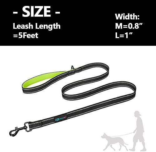 PHOEPET 5 Feet Heavy Duty Dog Leash - Reflective - Soft Padded Handle