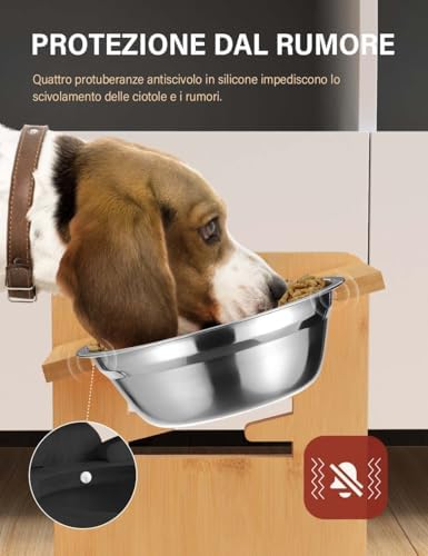 Vantic Elevated Dog Bowls with Mat, Adjustable Bowl Stand Small, Natural