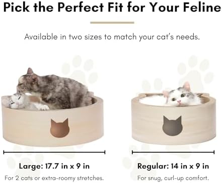 Necoichi Cat-Headed Scratcher Bed (Birch, Large) | Cardboard Cat Scratcher Bowls for Indoor Cats - Cat Scratching Board, Cat Scratch Pad Lounger with Reversible Usability and Extra Comfort for Lounge