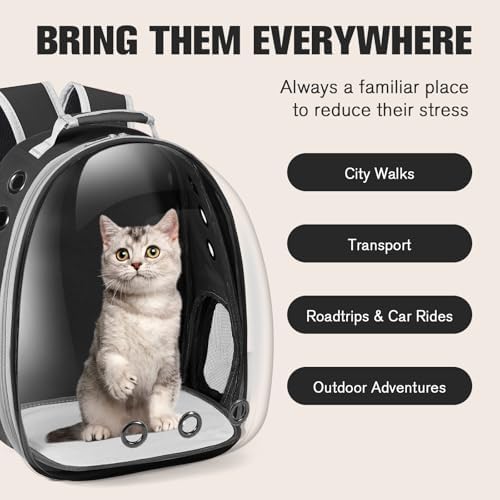 Cat Carrier Backpack, Pet Carrier Backpack Front Pack for Small Medium Cat Puppy Dog Carrier Backpack Bag Space Capsule, Pet Carrier for Travel Hiking Walking Camping (Black)