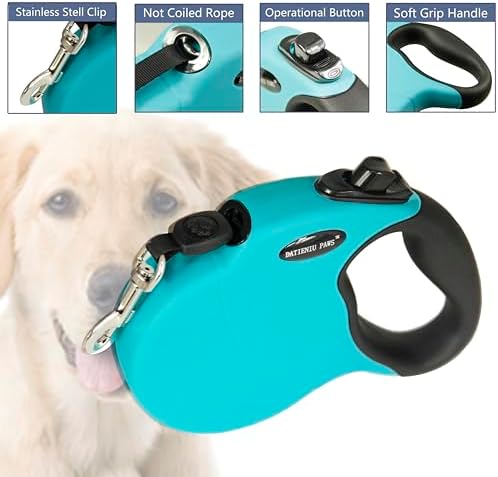 Retractable Dog Leash Hands-Free Adjustable Length 16ft with Safety Lock Durable Nylon Belt for Small Medium Large Dogs Easy Walk Training Portable Dog Leash Blue L