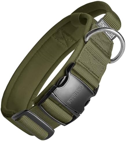 OneTigris Heavy Duty Dog Collar for Medium Dogs with Traffic Handle Green M