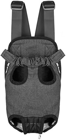 Pet Dog Puppy Cat Carrier Five Holes Backpack Double Shoulder Straps Denim Front Chest Backpack Bag, L, Black