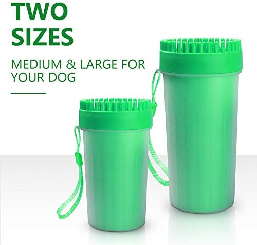 2 In 1 Dog Paw Washing Cup, Portable Dog Foot Pet Paw Washer/Cleaner with Top Brush and Inside Bristles for Muddy Paws (L, Green)