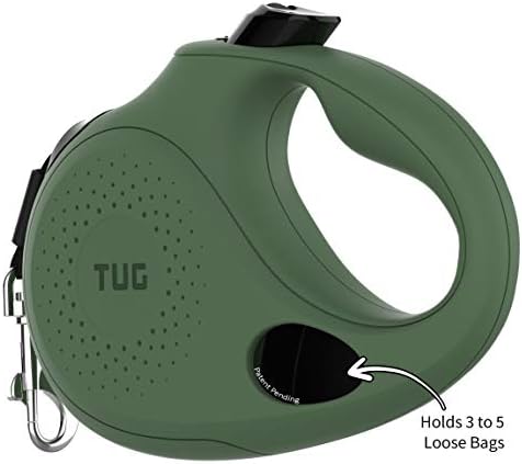 TUG Oval 360° Tangle-Free Retractable Dog Leash with Integrated Waste Bag Dispenser (Large, Green)
