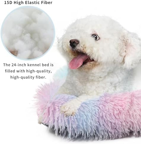 nononfish Dog Crate Bed for Small Dogs Washable Orthopedic Flat for Inside Crate Cages Kennel House Sofa Plush Comfy Sleeping, Rainbow 24"x18"