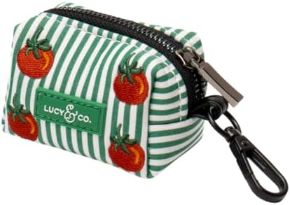 Lucy & Co. Tomato, Tomahto Embroidered Dog Poop Bag Holder and Dispenser, Clips to Leash, Water-Repellent Neoprene, Includes Refill Roll