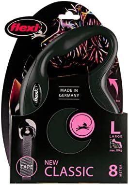 FLEXI New Classic Tape Retractable Dog Leash for Large Dogs Upto 110 lbs. – 26 ft., Black | Tangle Free Pet Walking Leash with One-Handed Brake, Pause, Lock|German Quality Product
