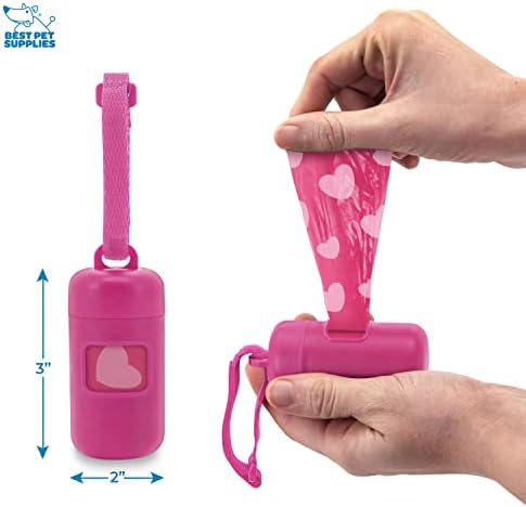 Best Pet Supplies Dog Poop Bag Holder Leash Attachment with Reusable Dispenser for Travel, Walking, Park, and Outdoor Use, Durable with Clip-On - Fuchsia, Pack of 2, Plastic Dispenser w/30 Bags