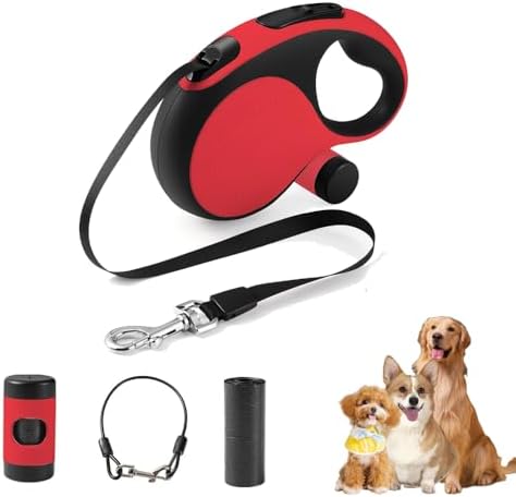 Retractable Dog Leash with Chew Proof Cable,26 ft Durable Dog Leash for Large Medium Dogs up to 110 lbs, 360° untangled, One-Handed Brake. (Red)