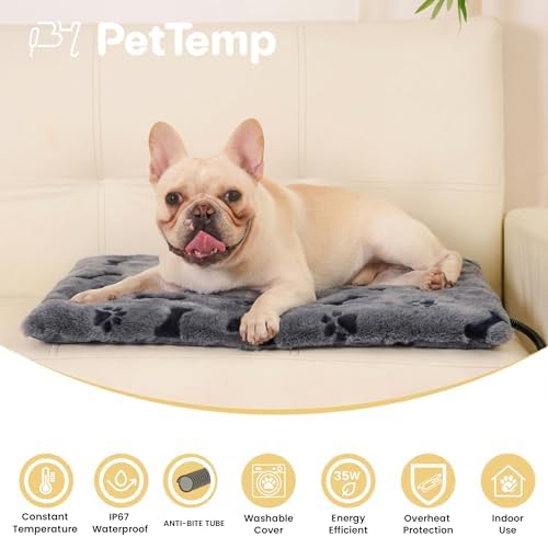 Pet Heating Pad for Cats Dogs Indoor & Sheltered Outdoor Waterproof Heated Cat Bed Heated Dog Bed Chew Resistant Cord Constant Temperature Electric Warming (Grey, M: 20" × 16" × 1.3")