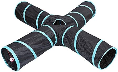 Cat Tunnels Crinkle Play Toys Collapsible Tube with Ball Maze Cat House Pet Interactive for Cat Puppy Kitten Rabbit 4-Way Tunnel