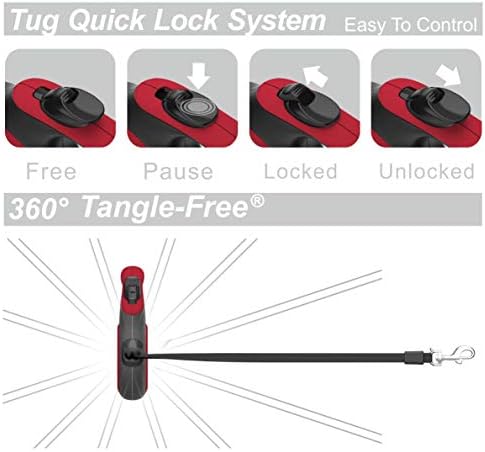 TUG Tiny Retractable Dog Leash, 10 ft (Extra Small, Red)