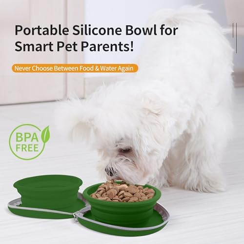 Collapsible Dog Bowls, 2-in-1 Pet Portable Travel Bowls Green