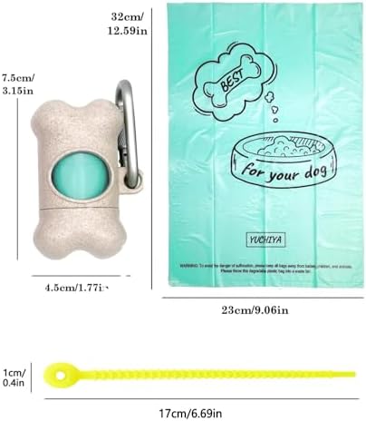 Dog Poop Pickup Bags Holder Dispenser with Standard-Sized Leak-Proof Scented Doggy Waste Bags and Carabiner with Safety Lock&Fastener Never Loose on Leash Lead Again (2 Holders 30 Bags, Beige)