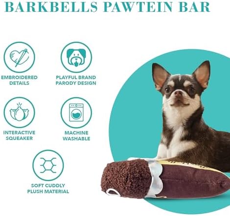 Haute Diggity Dog Barkbells Pawtein Bar Plush Dog Toy, Funny Parody Toys