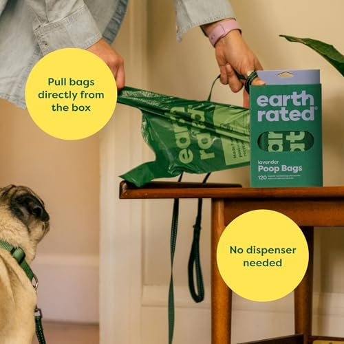 Earth Rated Dog Poop Bags with Handles, Extra Wide, Easy Tie and Guaranteed Leakproof, Lavender Scented, 120 Handle Bags (Pack of 3)