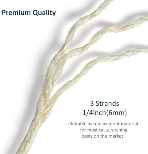 WePet Cat Natural Sisal Rope for Scratching Post Tree Replacement, Hemp Rope for Repairing, Recovering or DIY Scratcher, White, 50FT
