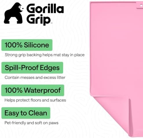 GORILLA GRIP Cat Litter Box Mat, Easy Clean Silicone Mats, 24x15 Pink
