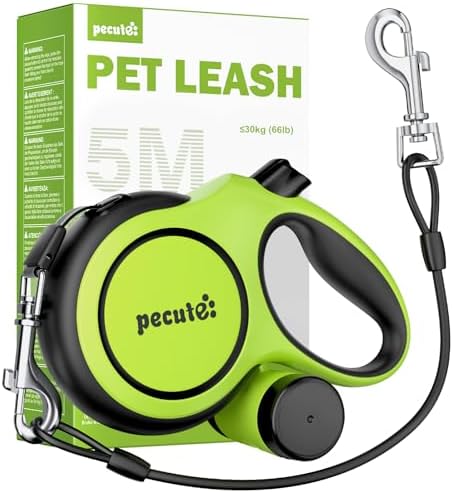 Pecute 16.4ft Retractable Dog Leash with 1.6ft Chew Proof Steel Cable