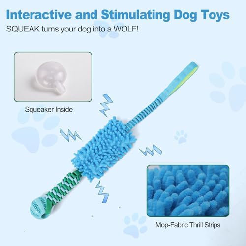 Dog Tug Toy - Interactive Dog Rope Toys, Stretchy Bungee Handle, Strong Squeak Rope Toy for Large Dogs, Puppies, Middle Dogs (Blue)